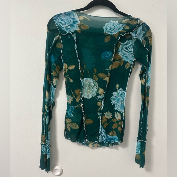 Free People Green Floral Mesh Blouse - Picture 4 of 4